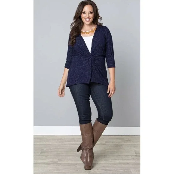 Kiyonna Top 0X =10 12 Bellini Blue Star Night Glitter Slimming Versatile $68 - Picture 2 of 16